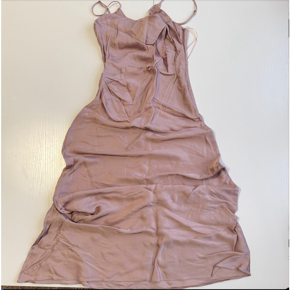 Zara Pink Cowl Neck Ruched Midi Slip Dress S - Picture 5 of 6